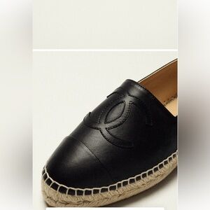 CHANEL Black Leather Espadrilles
